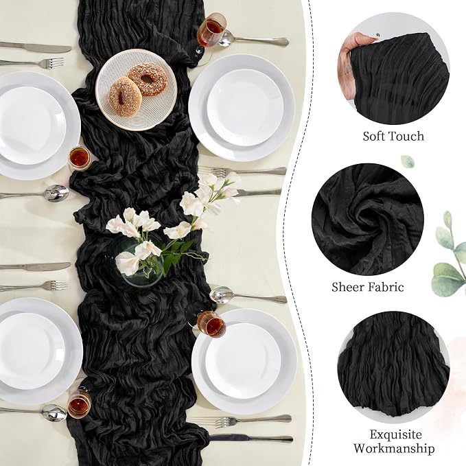 AGIRL 6 Pack Black Cheesecloth Table Runner 10FT Boho Gauze Home Decor | Rustic - Image 7