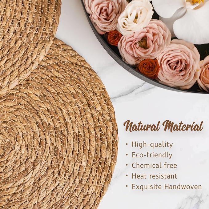 13.8 in Round Woven Placemats Plate Chargers Set of 10, Rattan Wicker Table Mats Chargers for Dinner Plates Boho Farmhouse Rustic Place Mats for Dining Table Decor