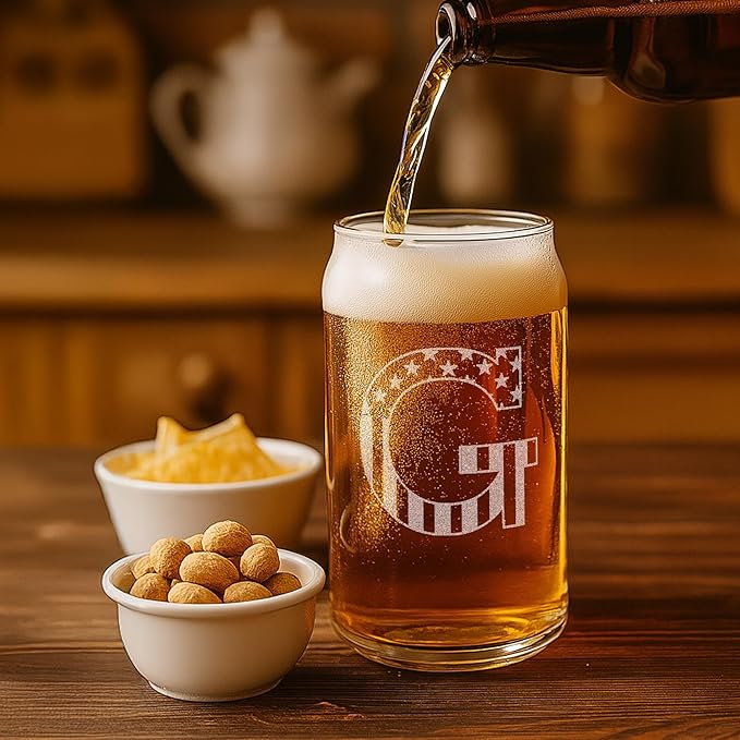 Monogram Beer Glasses for Men (A-Z) 16 oz - Beer Gifts for Men Brother Son Dad Neighbor - Unique Gifts for Him - Personalized Drinking Gift Beer Glass Mugs - Engraved Beer Can Glass (G)