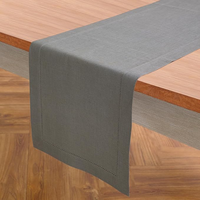 Solino Home 100% Pure Linen Dining Table Runner Gray Hemstitch, 14 x 120 in | - Image 2