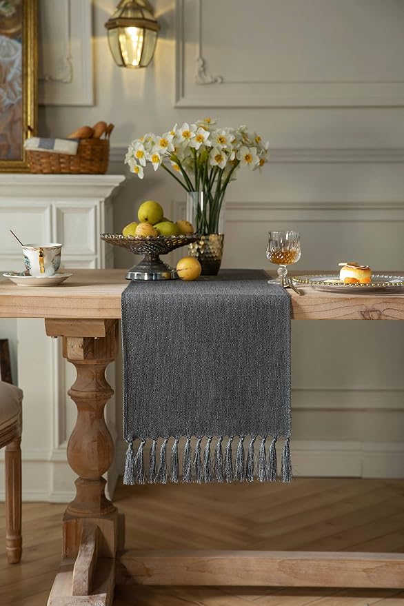 Graphite Grey Table Runners 60 Inches Long, Burlap Linen Style Rustic Farmhouse - Image 2