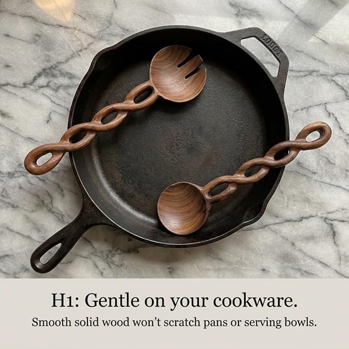 Salt & York 13-Inch Walnut Wood Salad Tongs, Handcrafted Wooden Serving Utensils - Image 6