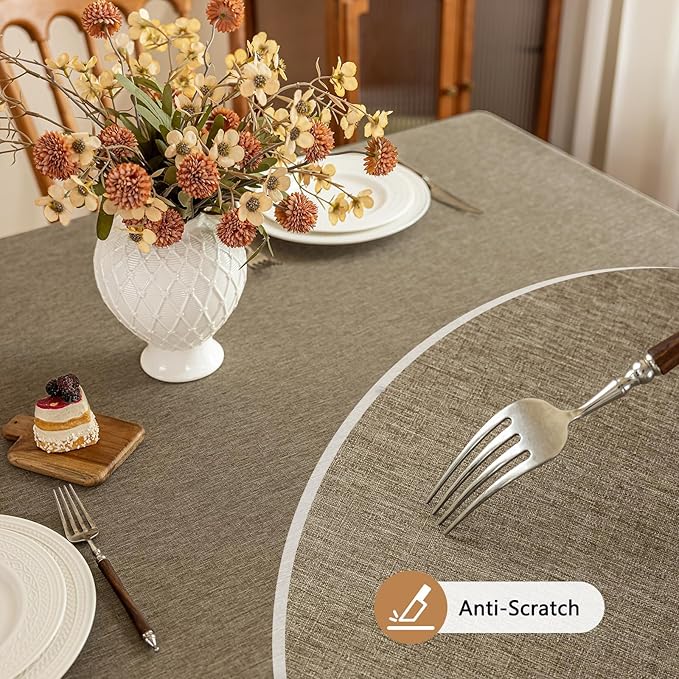 Faux Linen Fabric Rectangle Table Cloth Textured Water Resistant & Washable Rectangular Tablecloth Anti-Scratch for Dining Kitchen Party54 x 72 Inch Mocha