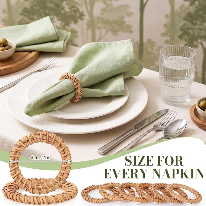 100 Pcs Boho Woven Rattan Napkin Rings Bulk Rustic Style Round Dining Table - Image 2