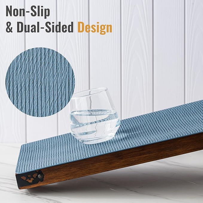 Jovono Faux Leather Placemats Set of 6, Waterproof Washable Table Mats, Easy-Clean Heat Resistant Kitchen Vinyl Place Mat for Dining Table, Restaurant, Indoor, 17.8"x11.8", Light Blue