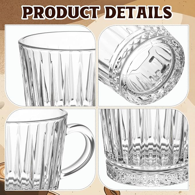 12 Pack Glass Coffee Mugs with Handle 8.5 oz Classic Vertical Stripes Glass - Image 3
