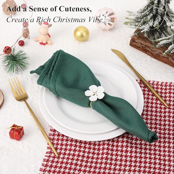 Lewondr Napkin Rings 12 Pack Flower Napkin Holders Dinner Table Rings White | - Image 4