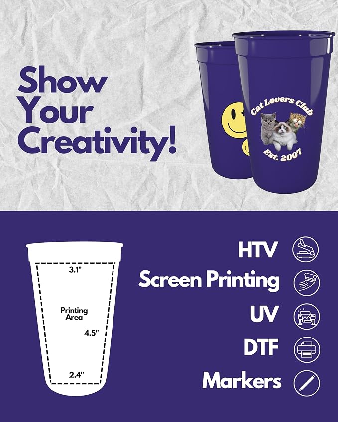 PartyPrints 10 Pack 22 oz Purple Reusable Blank Plastic Cups, Colored Plastic - Image 3