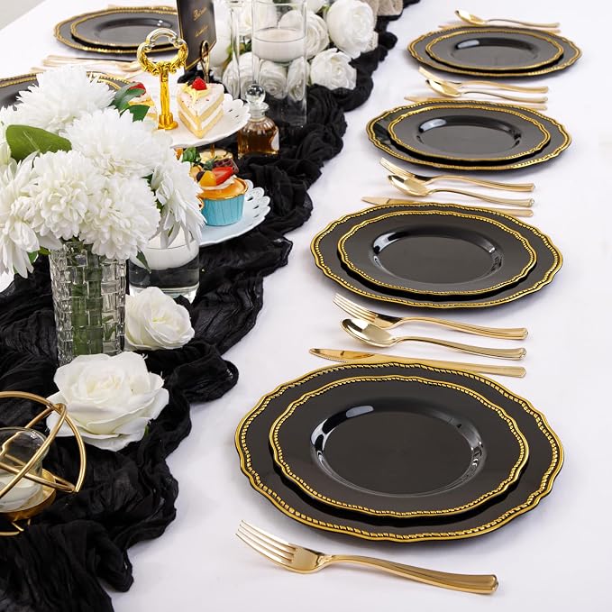 60pcs Black Plastic Plates - Image 5