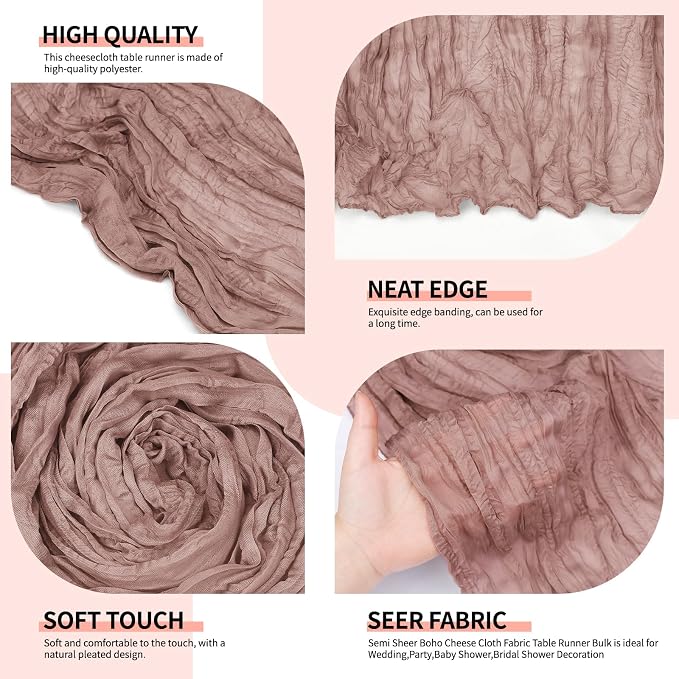 12 Pcs Dusty Pink Cheesecloth Table Runner 10Ft, Gauze Table Runners 21.5 x 120 - Image 4