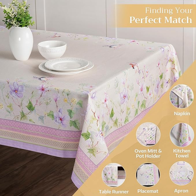 Maison d' Hermine Table Cloth Square Table 100% Cotton 60 x 60 Inches Tablecloth Reusable Decorative for Dining Room Farmhouse Home Valentines Day Decorations Spring Summer - Magnolia Mornings
