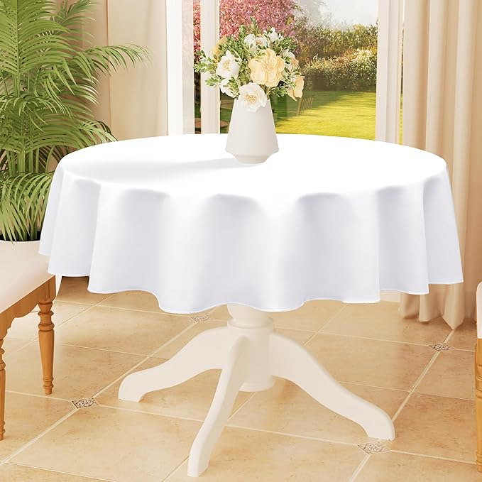Smiry Round Table Cloth, Waterproof Anti-Scratch Polyester Tablecloth, Decorative Washable Fabric Table Cover for Dining, Buffet, Parties and Outdoor, 60x60, White