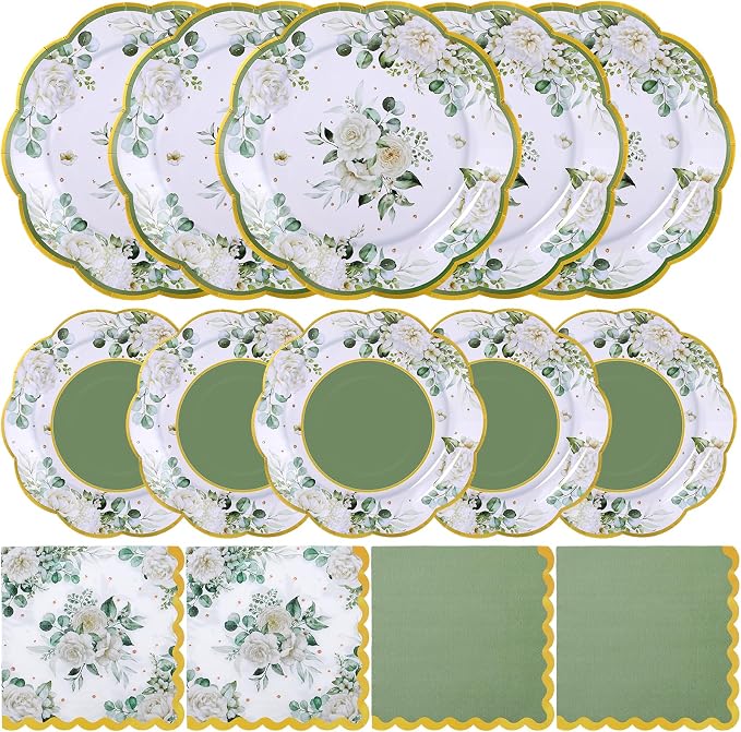 NatNarr 150 Pcs Sage Green Party Plates And Napkins Set by NatNarr