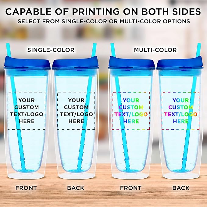 Custom Tall Orbit Acrylic Tumblers 20 oz. Set of 10, Personalized Bulk Pack - Perfect for Iced Coffee, Soda, Other Hot & Cold Beverages - Blue