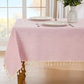 JIALE Valentines Textured Tablecloth, Heavy Duty Linen Style Farmhouse Table Cloth Rectangle Tables, Wrinkle-Free Washable Waterproof Table Cover for Kitchen, Dining, Parties, 55"x90", Pink