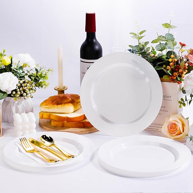 Bestluck 100PCS White Plastic Dinner Plates 10inch - Image 5