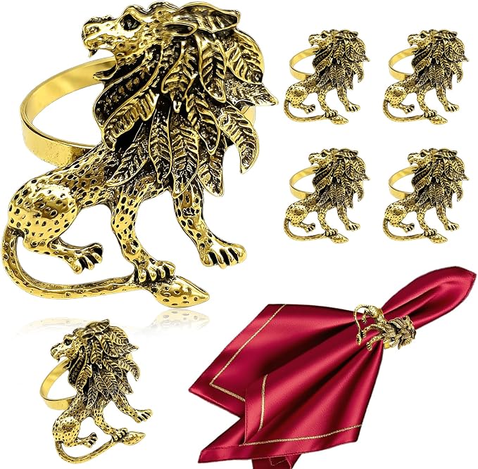Animal Lion Napkin Rings Set of 6 Africa Leopard Napkin Holder by DavifinaNapkinRings