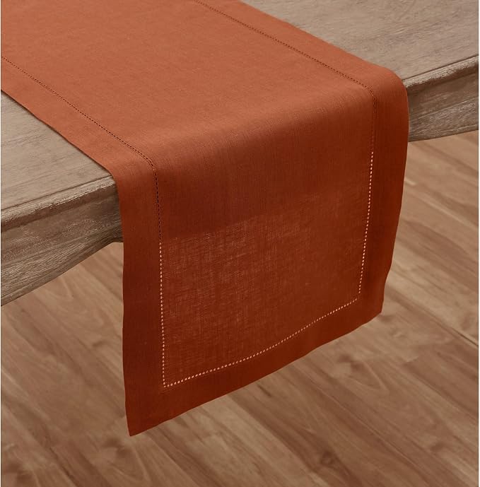 Solino Home 100% Pure Linen Table Runner Cinnamon Hemstitch, 14 x 120 in | - Image 2