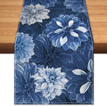 Navy Blue Dahlia Flower Summer Table Runner Blue Gray Burlap Table Runners by BEAUTYROMANCEFORYOURLIFE