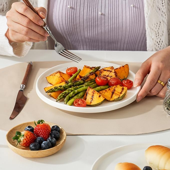 Stoneware Salad Plates Set of 4, 8 Inch Plates for Dessert, Ceramic Plates Sets, Microwave Safe, Dishwasher Safe, Versatile for All Seasons, Matte White