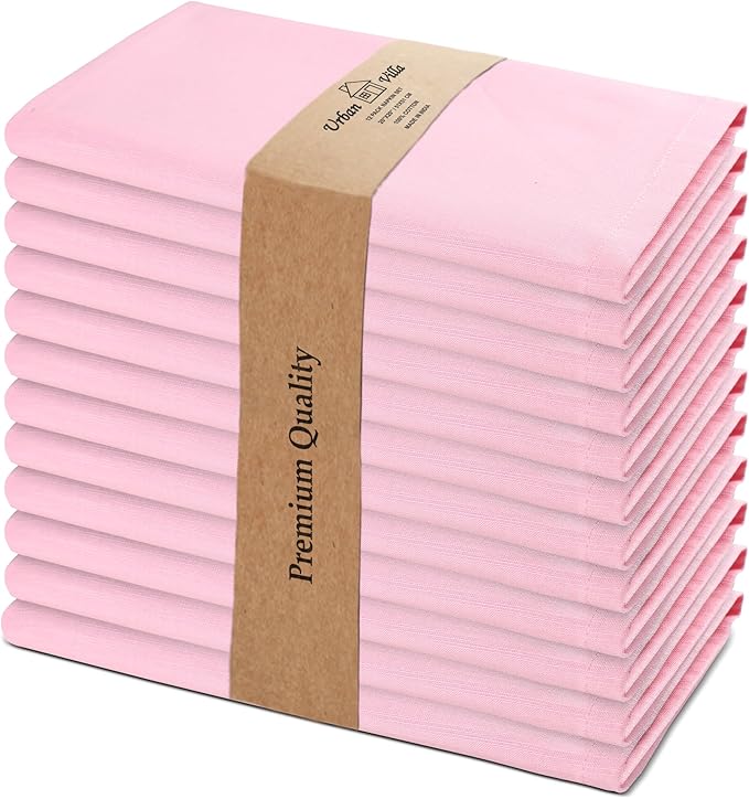 Urban Villa Cloth Napkins Set of 12 (20x20 Inches) 100% Cotton Napkins Cloth Washable Soft Durable Reusable Absorbent Table Dinner Napkins Cloth for Hotel Lunch Restaurant Weddings Parties - Pink