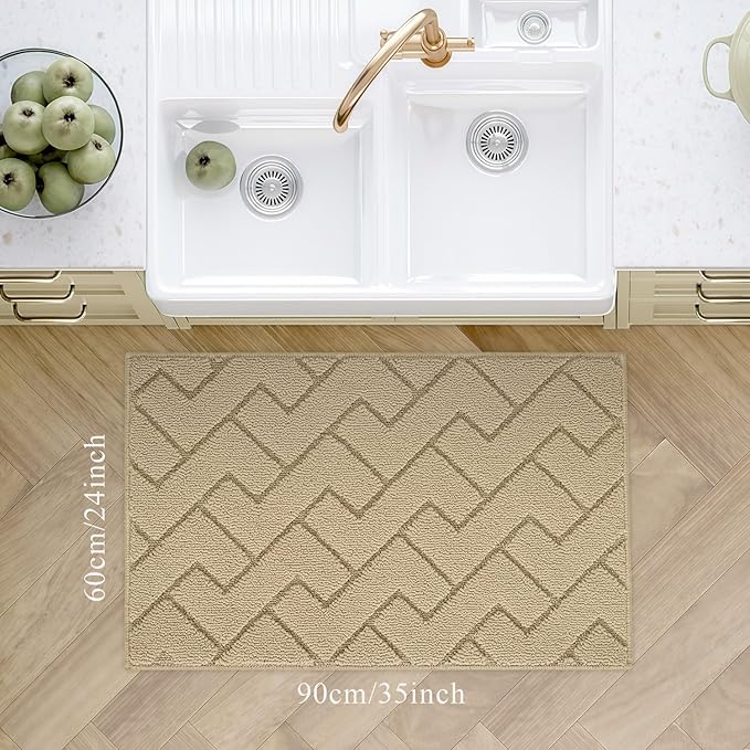 hicorfe Kitchen Rugs and Mats Sets,Super Absorbent Polypropylene Non-Slip Rug,Soft Comfort Floor Mat,Washable for Kitchen,Hallway,Office,Sink,Laundry(24" x 35",Brown)