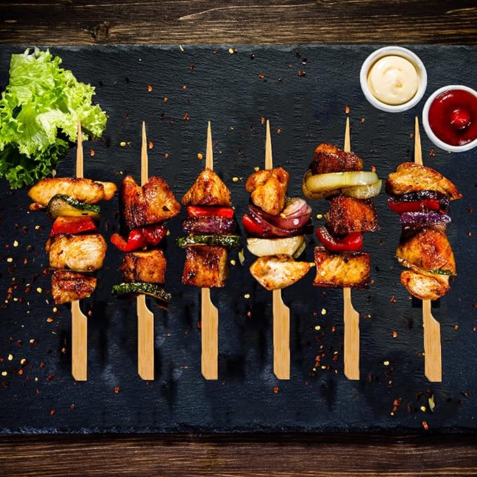 200 PCS Bamboo Skewers for Appetizers, 3.5 Inch Toothpicks, Cocktail Picks for Drinks, Fruit Kababs, Sausage, Barbecue Snacks, Natural Wooden Paddle Skewer Mini Food Sticks, Charcuterie Accessories