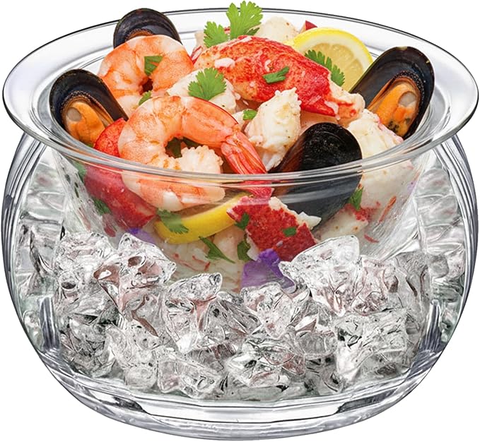 Amazing Abby - Ice Bed - Acrylic Chilled Dip Server Bowl with Ice Chamber (1-Pack), Clear Plastic Iced Serving Bowl, Keeping Dips and Condiments Cold and Fresh for Party, Picnic, Outdoor Dining