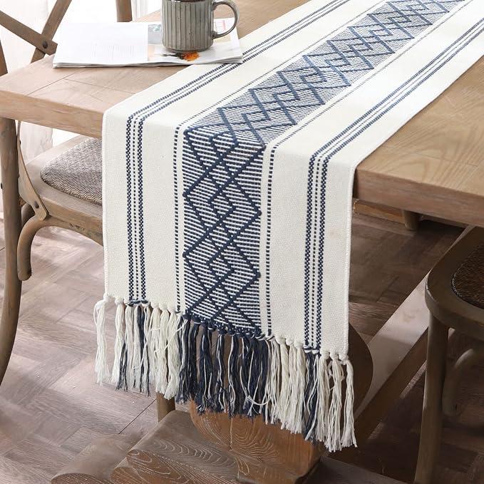 Woven Table Runner Farmhouse Style, Boho Table Runner 72 inches Long by LUFEIJIASHI