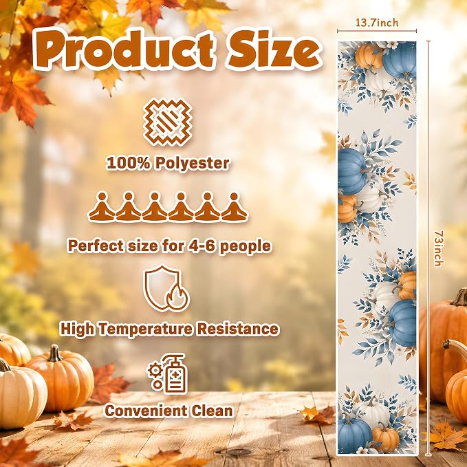 Fall Decor - Blue White Pumpkin Table Runner - Image 3