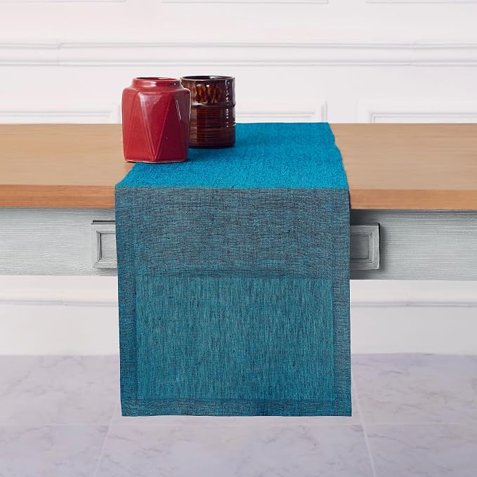 Solino Home 100% Pure Linen Dining Table Runner Teal, Athena 14 x 120 in | - Image 2
