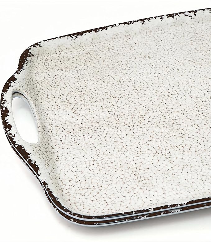 TP Melamine Serving Trays with Handles, 17” x 12”, Rustic White | Rectangular - Image 3