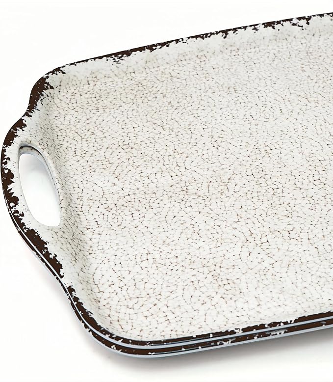 TP Melamine Serving Trays with Handles, Rustic White | Large Rectangular Trays - Image 3