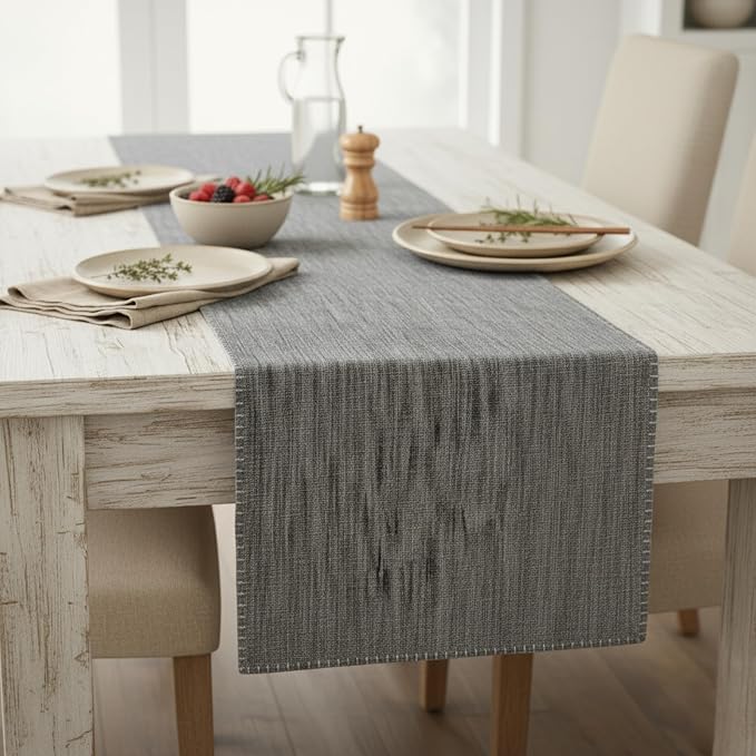 Cotton Table Runner 72 inches Long Decorative Stitched Edge Kitchen Table by OveeshaHomeDecor