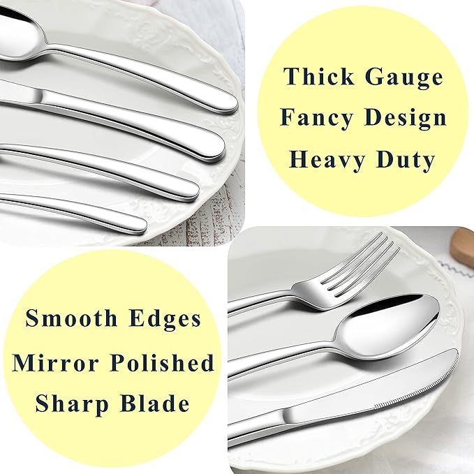 Herogo Heavy Duty Stainless Steel Silverware Set, 20-Piece Fancy Flatware Cutlery Set for 4, Modern Tableware for Home Restaurant Wedding, Heavy Eating Utensils, Mirror Polished, Dishwasher Safe