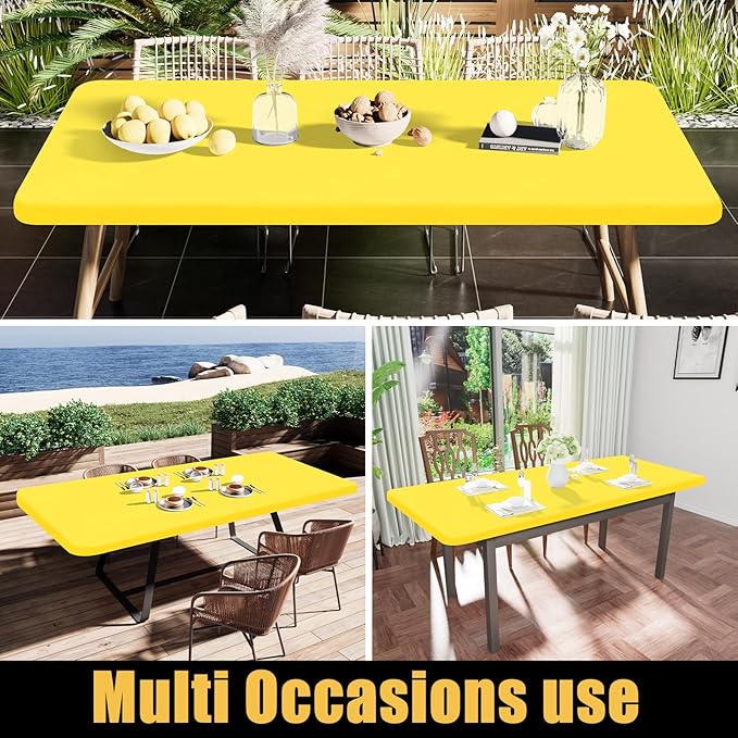 Smiry Rectangle Tablecloth, Elastic Fitted Flannel Backed Vinyl Tablecloths for 4ft Folding Tables, Waterproof Wipeable Table Covers for Indoor, Outdoor, Picnic and Camping (Yellow, 30"x48")