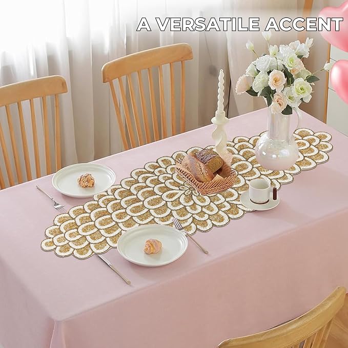 Gold Beaded Table Runner, 36 in, Farmhouse Holiday Décor | 13x36 in, 85% glass - Image 7