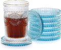 JUXYES 8 Pack Clear Blue Crystal Coasters Round Cup Mat, Glass Coasters for Drinks Coffee Tea Wine, Decorative Wine Bottle Coaster, Crystal Drink Coasters for Restaurant bar Kitchen Dining Table