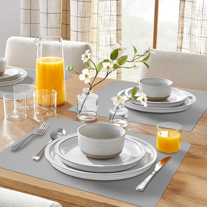 Silicone Placemats Set of 4, Heat-Resistant Placemats,Non-Slip Table Mats, Foldable Mats, Easy Clean Placemats, Perfect for Indoor & Outdoor Dining, 12.6 x 17.7 inches by Siliconty(Gray)