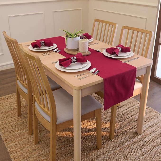 Encasa XO Table Runner, Cotton Canvas Dining Runner 13"x104" | Rich Maroon - Image 2