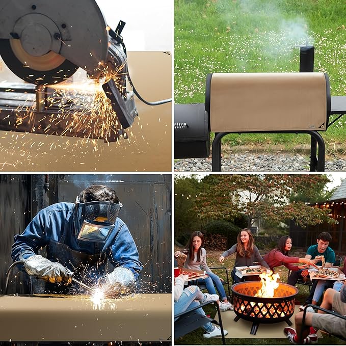 Heavy Duty Fiberglass Welding Blanket, Heat Resistant Blanket with Brass Grommets, Multi-Purpose Welding Mat for Grill, Smoker, Camping, Industrial Use (4x6 ft)