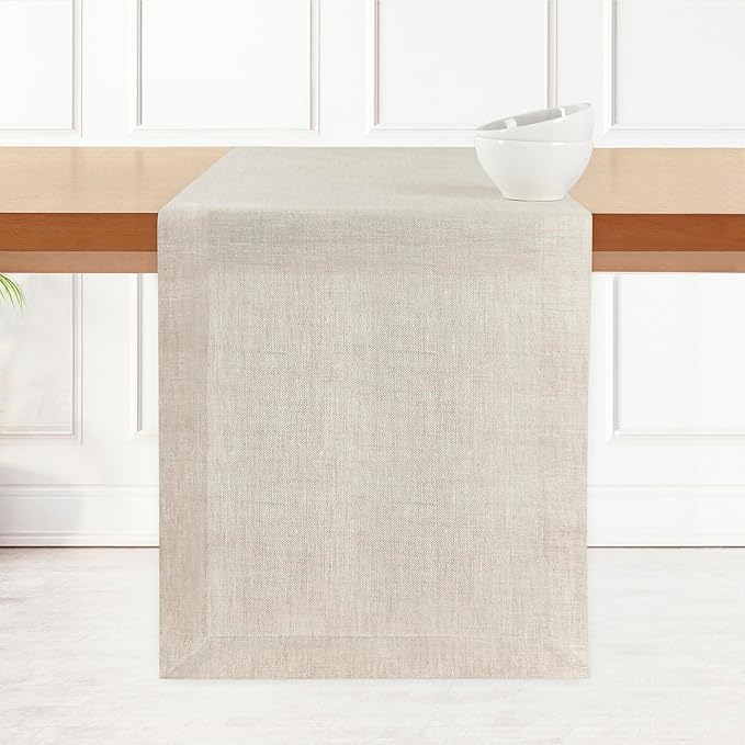 D'Moksha Homes Linen Light Natural Table Runner 132 Inches Long - 100% Pure Linen Extra Long Table Runner 14 x 132 Inch for Valentines, Spring, Easter - Machine Washable