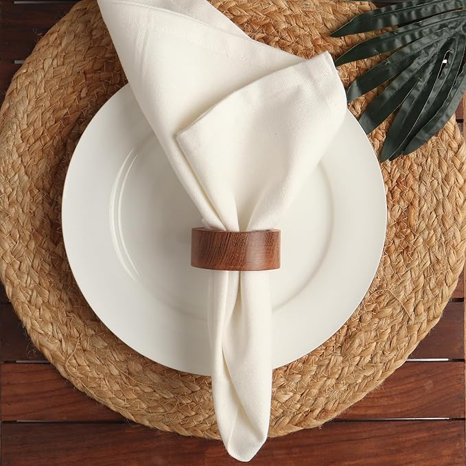 Handmade Acacia Wooden Napkin Rings Set of 12 by Unknown
