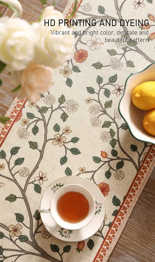 Designer French Linen Table Runner, Floral Pattern, Dining Table, Kitchen Decor - Image 4