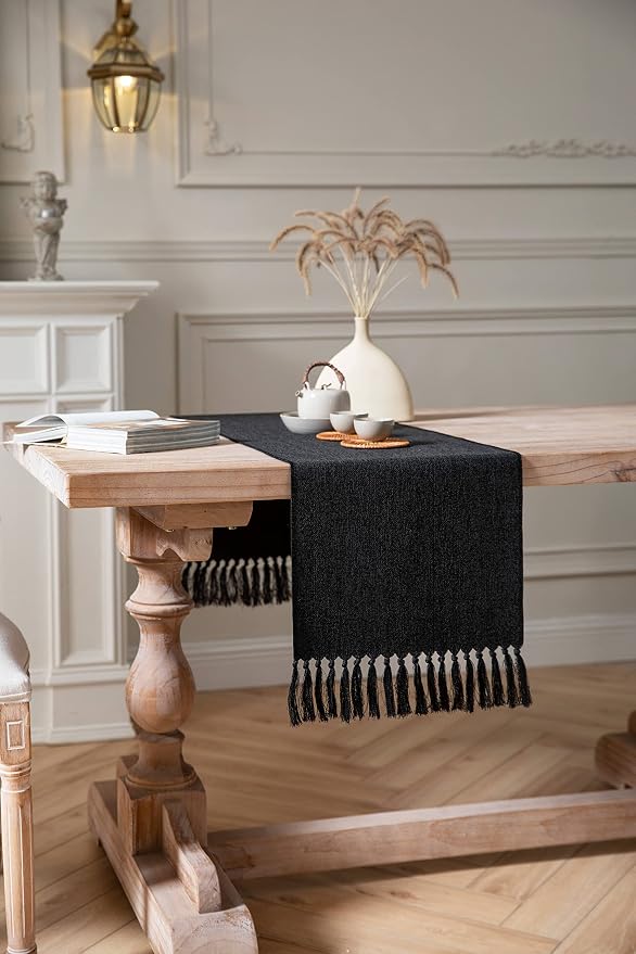 Black Table Runners 36 Inches Long, Burlap Linen Style Rustic Farmhouse Table - Image 3