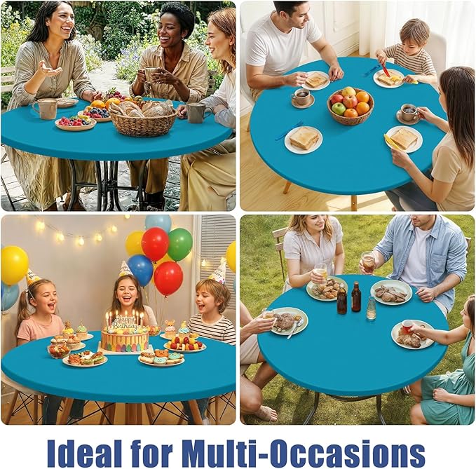 Round Spandex Tablecloth, Elastic Fitted Waterproof Tablecloths for 25"-30" Tables, Stretch Washable Picnic Table Cover for Camping, Dining, Indoor and Outdoor, Turquoise