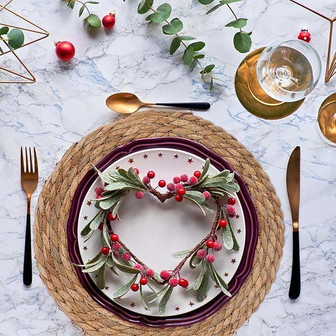 GENMOUS Woven Placemats Set of 10, 13.5" Round Placemats Natural Water Hyacinth Boho Placemat,Farmhouse Rattan Chargers for Dinner Plates,Rustic Braided Wicker Table Mats for Dining Table,Home,Wedding