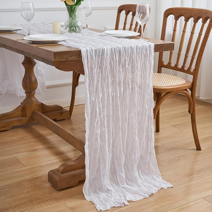 Asee'm Ivory White Cheesecloth Table Runner Summer 10FT Gauze Sheer Rustic | - Image 7