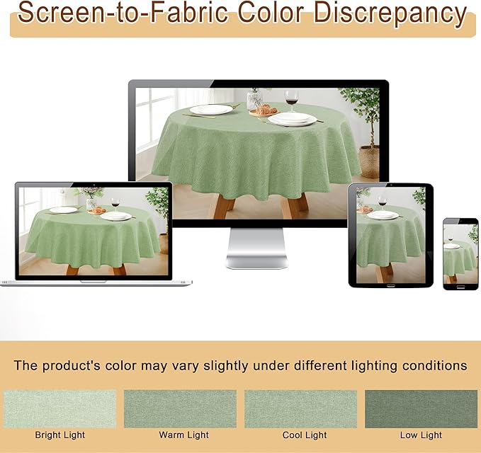 JIUZHEN Round Textured Table Cloth Linen Wrinkle Free Stain Resistant Farmhouse Decorative Circular Tablecloth for Kitchen, Dining, Party, Wedding, Outdoor Use (50 Inch Round,Sage Green)
