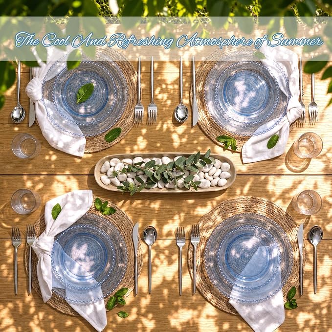 U-QE 60PCS Clear Blue Plastic Plates, Beaded Plates Disposable Heavy Duty | - Image 4